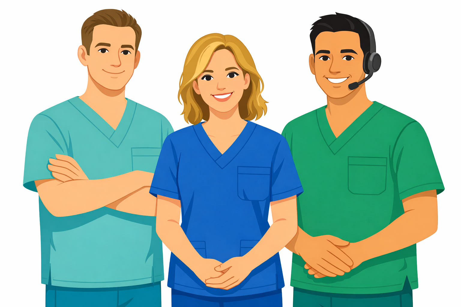 Friendly TrueHealthLabs support team in scrubs, ready to help customers with online lab test orders.