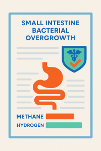 Lab report for Small Intestine Bacterial Overgrowth (SIBO) Breath Test showing methane and hydrogen levels as color-coded bars.