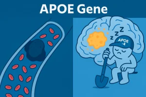 A brain and a heart being influenced by the APOE gene promoting heart disease and Alzheimer’s