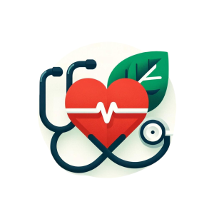 Minimalistic illustration of a heart, stethoscope, and leaf, representing cardiovascular health and TMAO testing