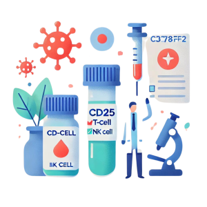Medical symbols representing immune health and testing for CD25 T-Cell and NK Cell Test
