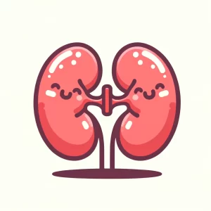 two happy kidneys that found out the reason for their kidney stones with a urine test.