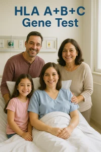 HLA A + B + C Gene Test patient resting in hospital bed after successful transplant with donor match.