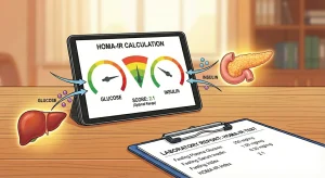 A tablet with the HOMA IR score on it along with hell glucose and insulin is involved in this blood test.