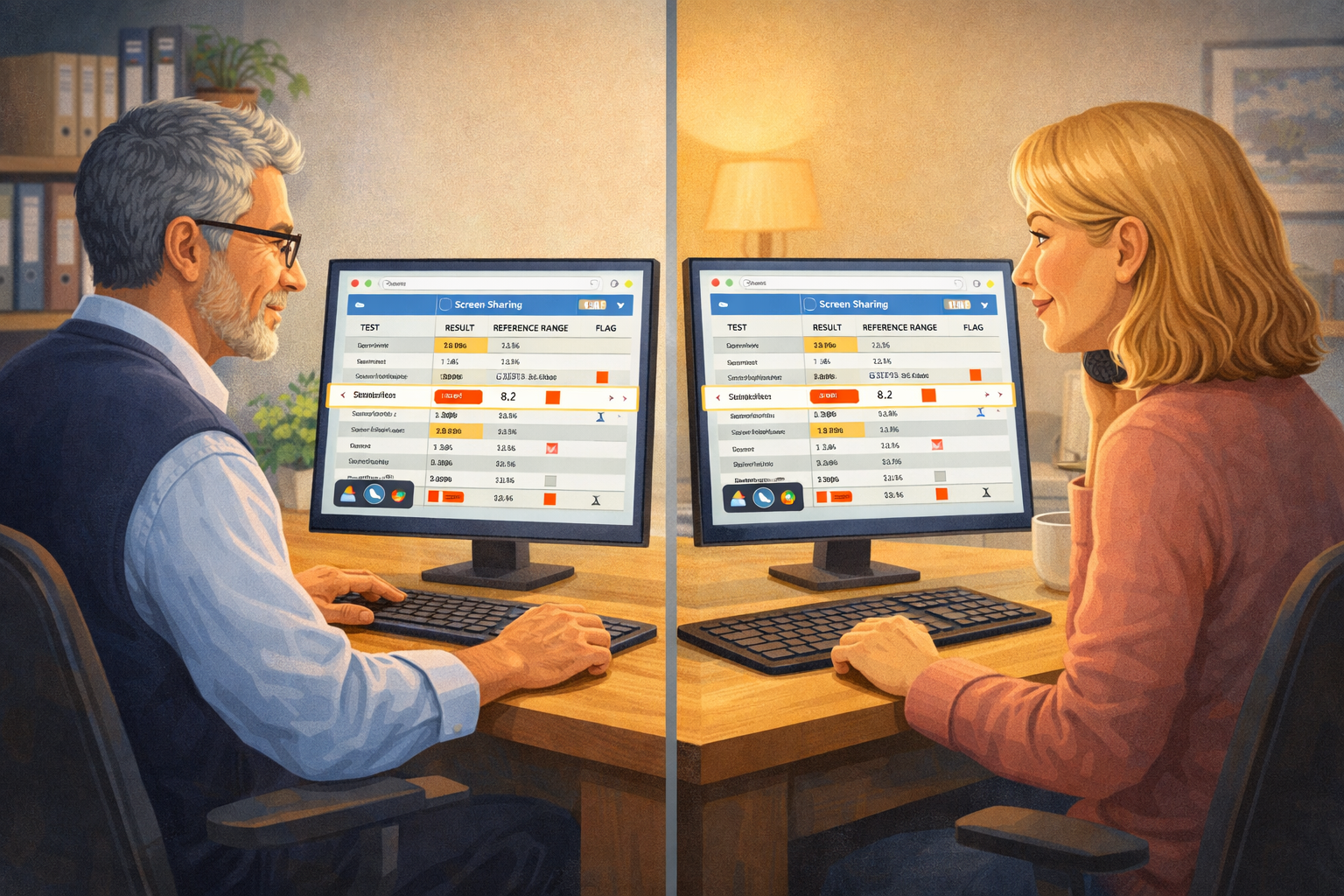 Clinician explaining lab test results and biomarker findings to a customer during a one-on-one results review at TrueHealthLabs.com