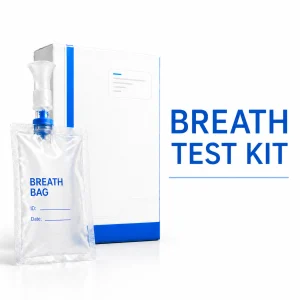 A breath test lab test kit from true health labs showing the breath collection bag and that it's available for ordering.